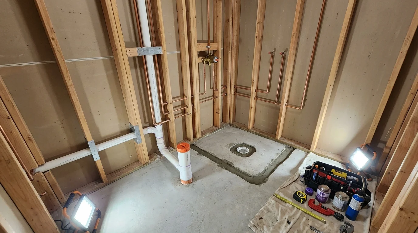 Bathroom rough-in plumbing during remodel by Johns Plumbing LLC in Beverly Hills
