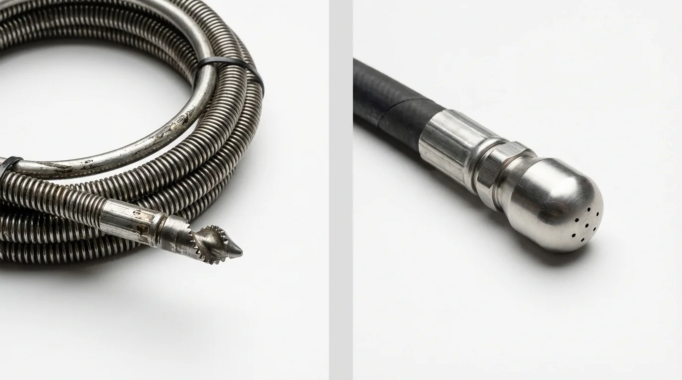 Drain snake cable and hydro jetting nozzle used for drain cleaning in Beverly Hills, FL