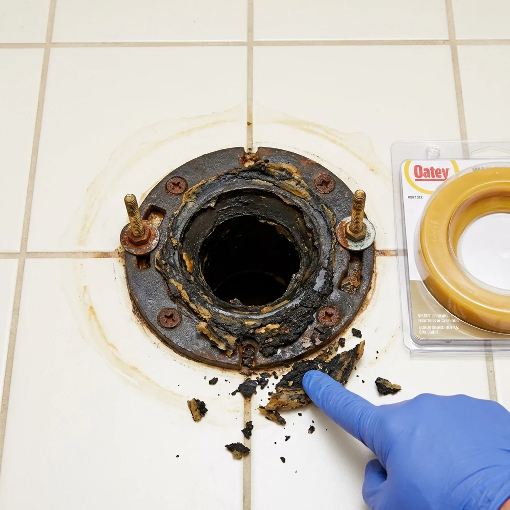Failed wax ring showing water seepage at the base of a toilet in a Beverly Hills, FL home