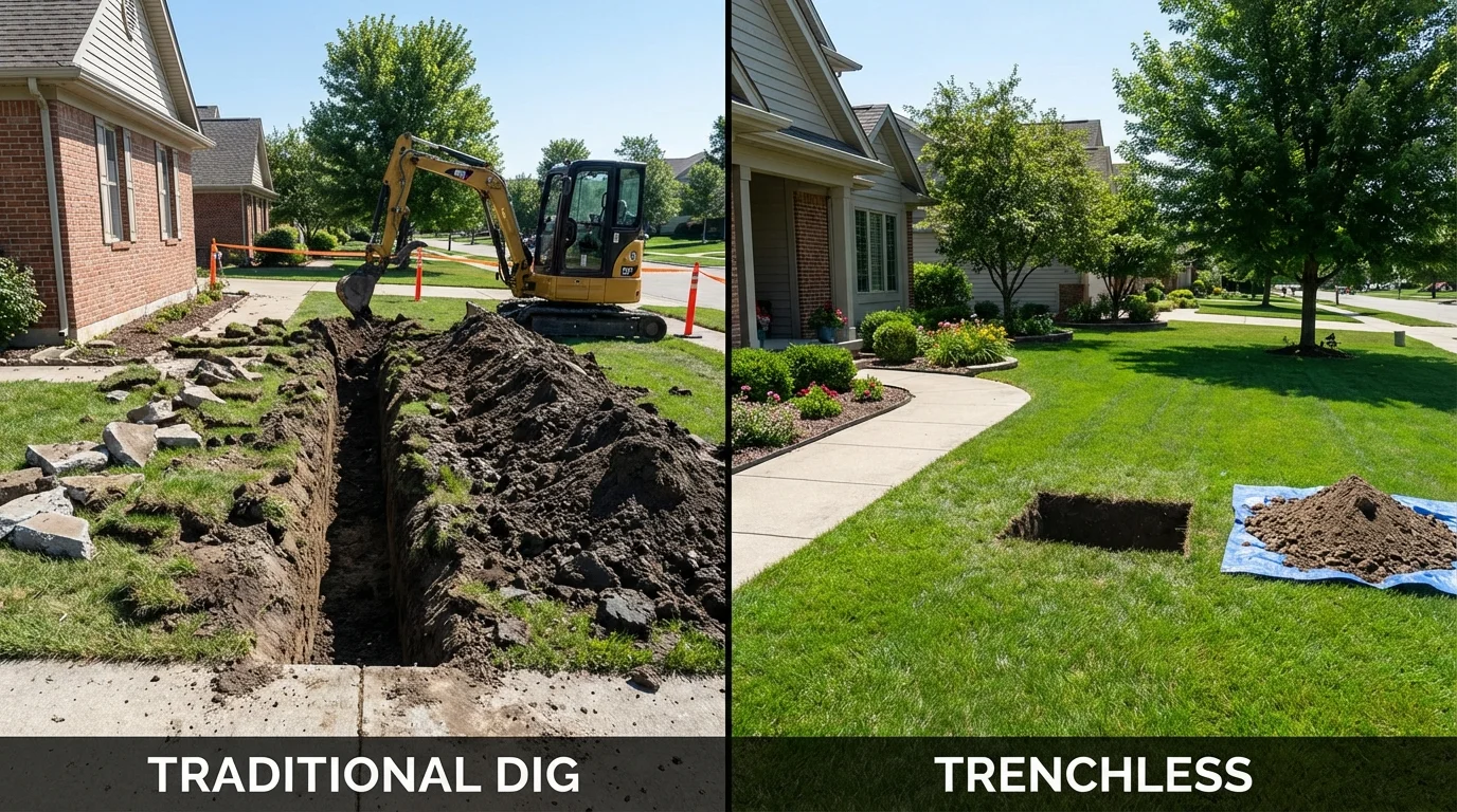 Trenchless sewer repair with minimal yard damage versus traditional excavation in Beverly Hills, FL